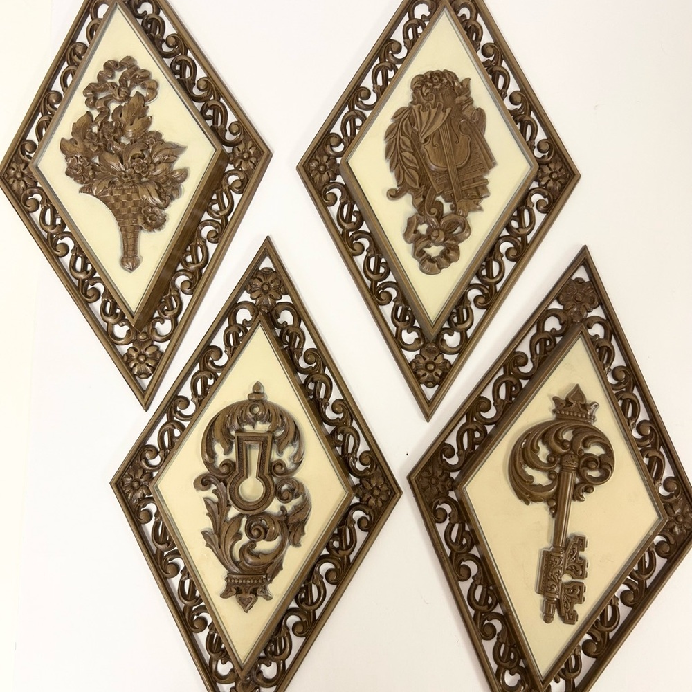 Set of 4 Vintage Dart Ind Mid Century Bronze Diamond Shaped Home Wall Decor USA